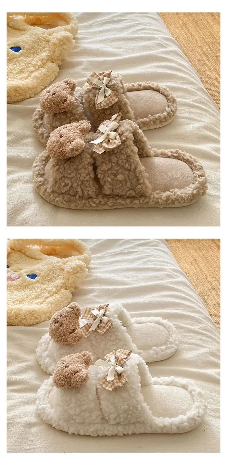 Cartoon Bear Bow Warm Flats for Girls — feature 20