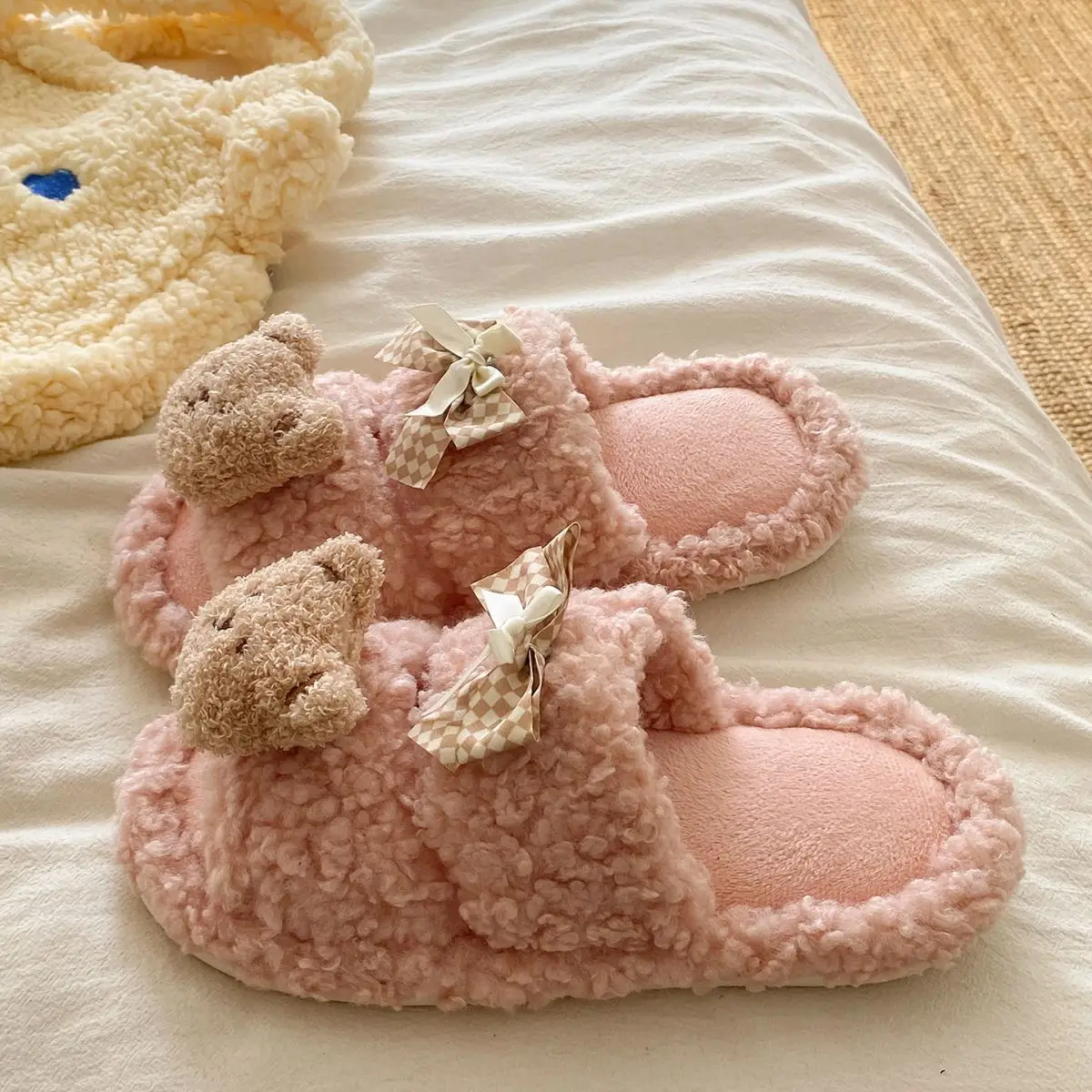 Cartoon Bear Bow Warm Flats for Girls — feature 21