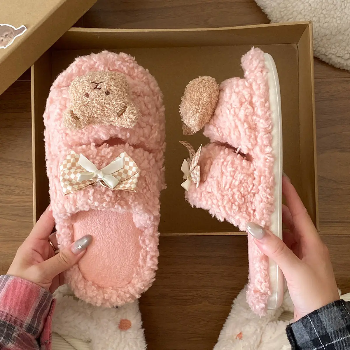 Cartoon Bear Bow Warm Flats for Girls — feature 22