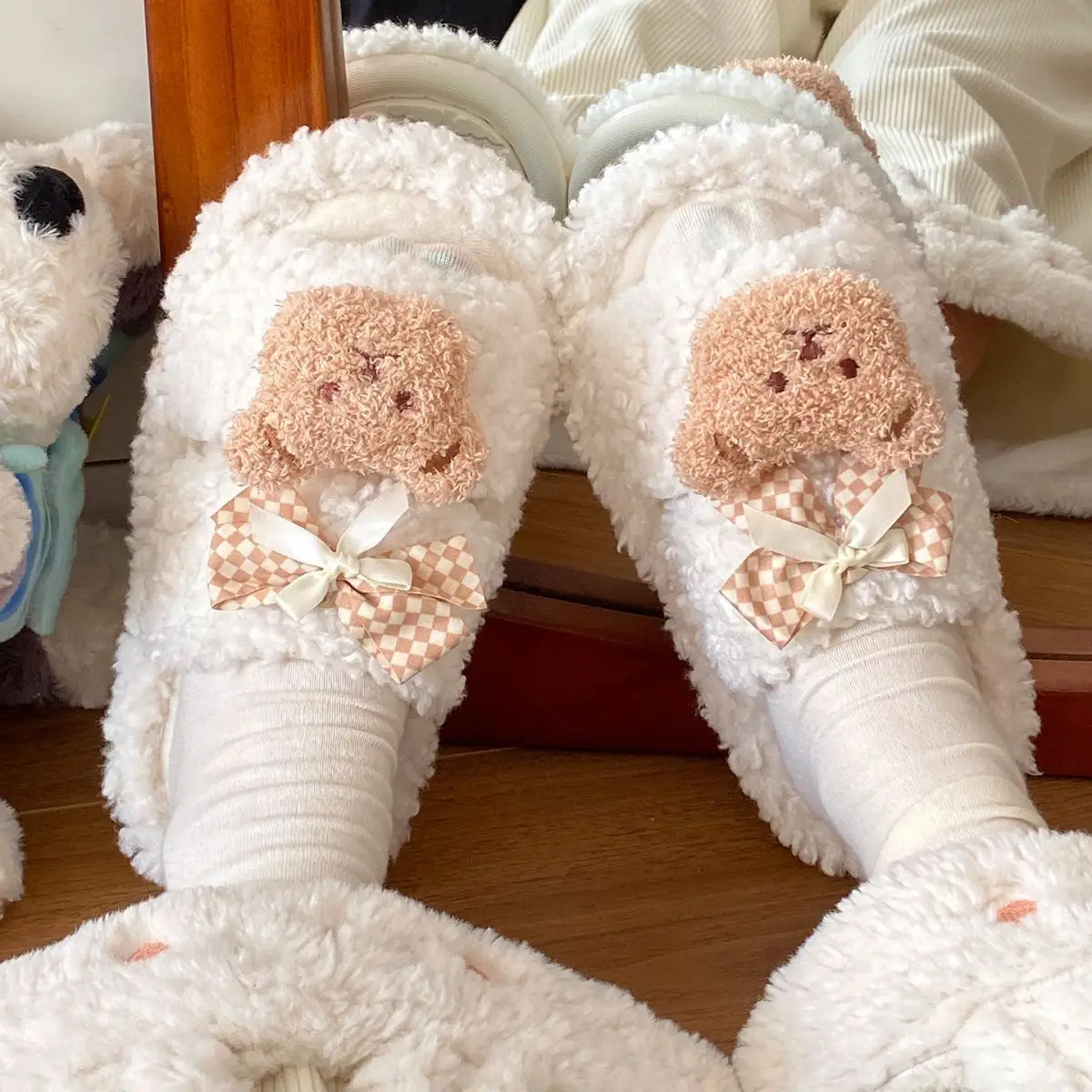 Cartoon Bear Bow Warm Flats for Girls — feature 24