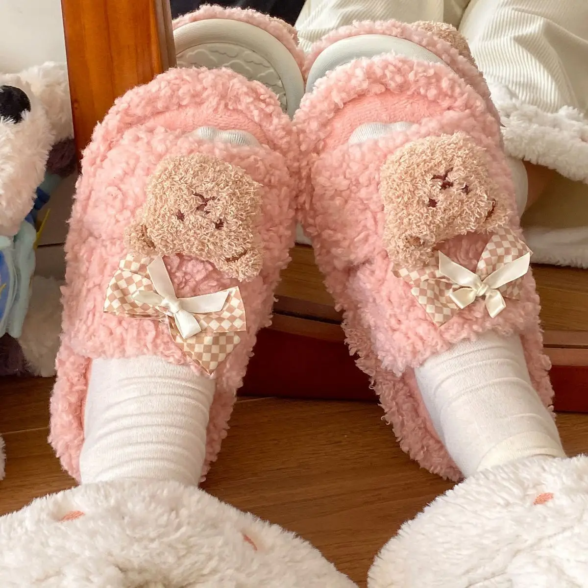 Cartoon Bear Bow Warm Flats for Girls — feature 26