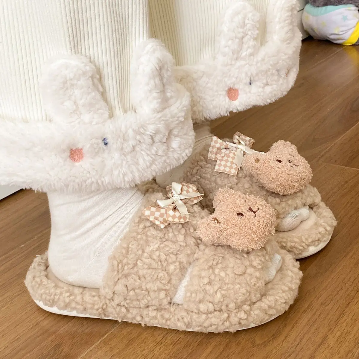 Cartoon Bear Bow Warm Flats for Girls — feature 27