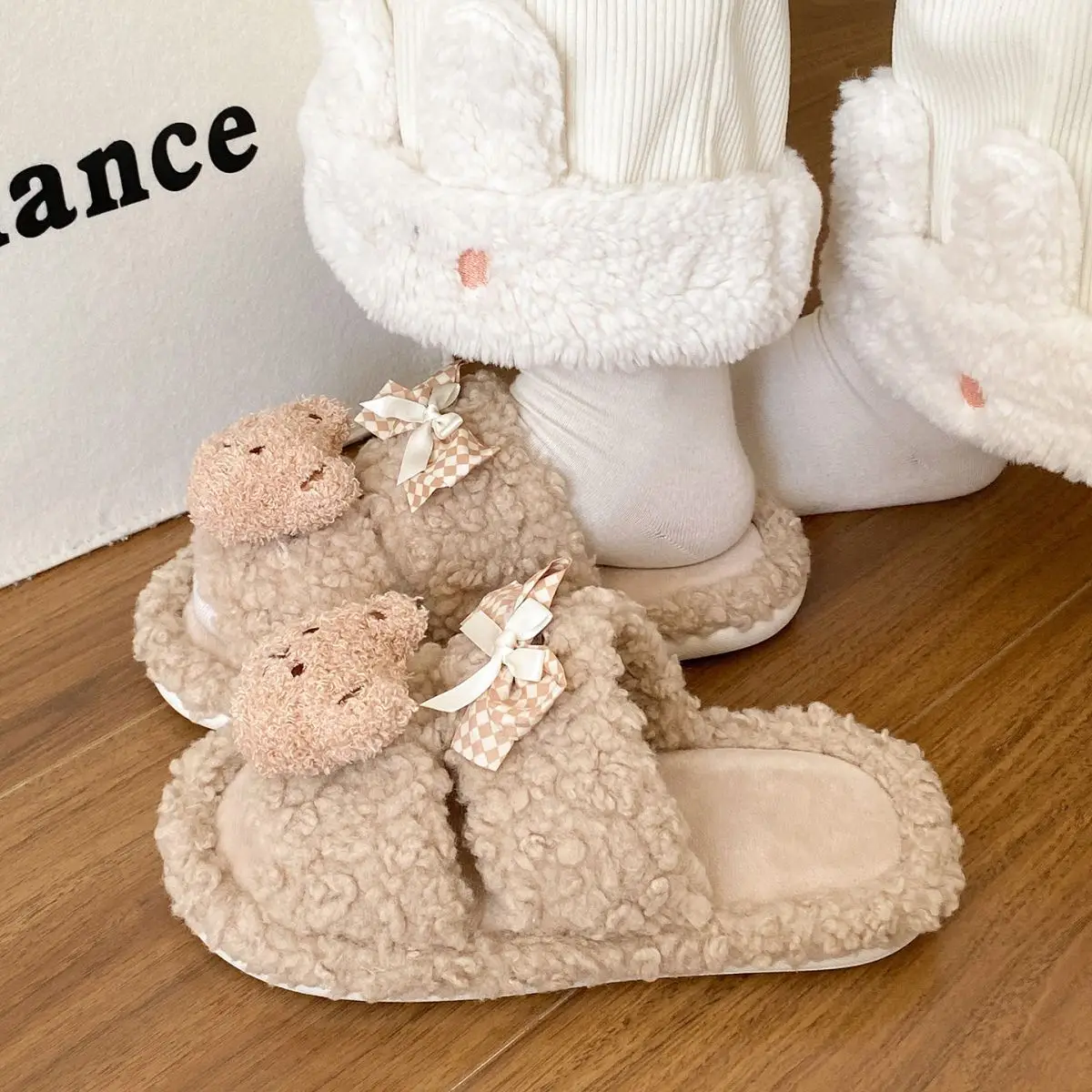 Cartoon Bear Bow Warm Flats for Girls — feature 28