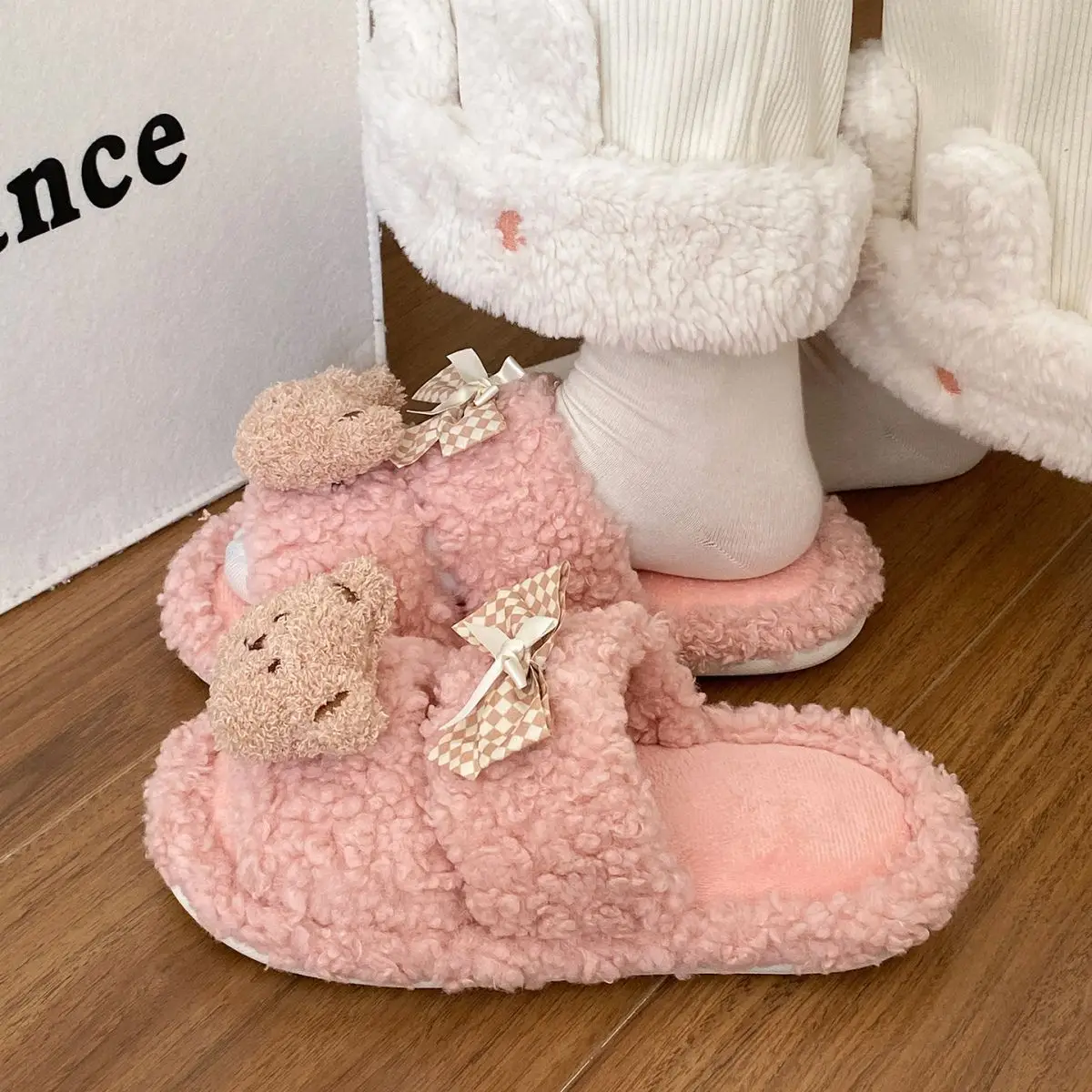 Cartoon Bear Bow Warm Flats for Girls — feature 29