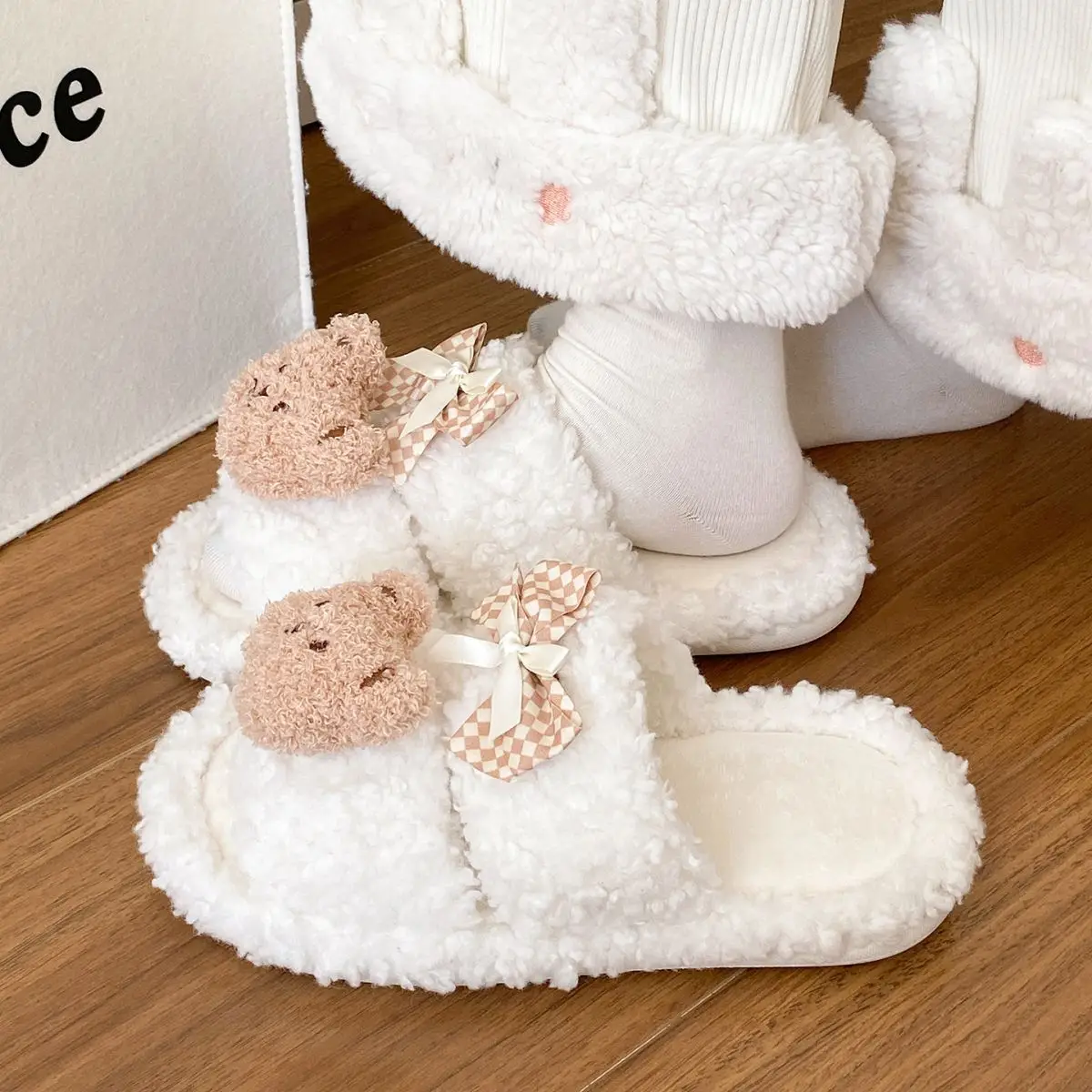 Cartoon Bear Bow Warm Flats for Girls — feature 32