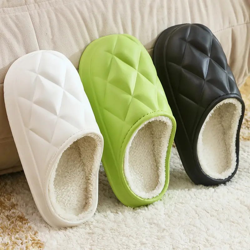 Waterproof Cotton Slippers with a Stepping-On-Poop Sensation, Fashionable Ribbed Design, Warm and Thickened Soft Sole Slippers, Cute and Suitable for Outdoor Wear, Eva Maternity Cotton Slippers - Image 7