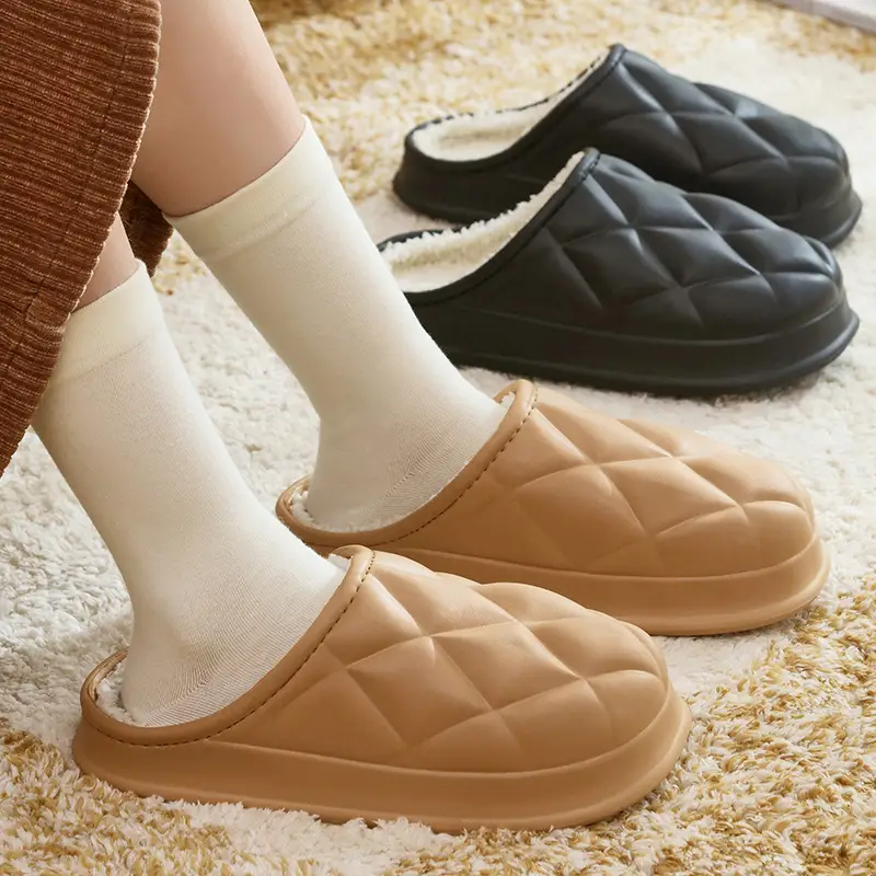 Waterproof Cotton Slippers with a Stepping-On-Poop Sensation, Fashionable Ribbed Design, Warm and Thickened Soft Sole Slippers, Cute and Suitable for Outdoor Wear, Eva Maternity Cotton Slippers - Image 9