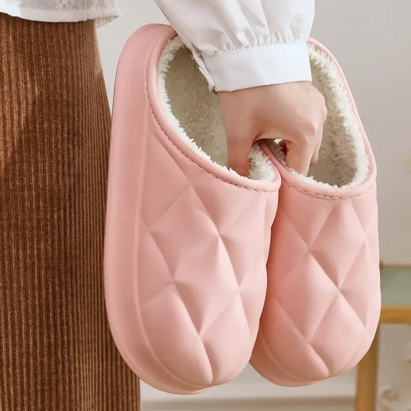 Waterproof Cotton Slippers with a Stepping-On-Poop Sensation, Fashionable Ribbed Design, Warm and Thickened Soft Sole Slippers, Cute and Suitable for Outdoor Wear, Eva Maternity Cotton Slippers - Image 2