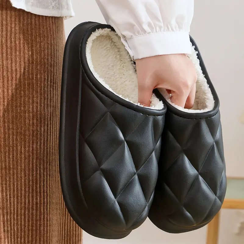 Waterproof Cotton Slippers with a Stepping-On-Poop Sensation, Fashionable Ribbed Design, Warm and Thickened Soft Sole Slippers, Cute and Suitable for Outdoor Wear, Eva Maternity Cotton Slippers - Image 3