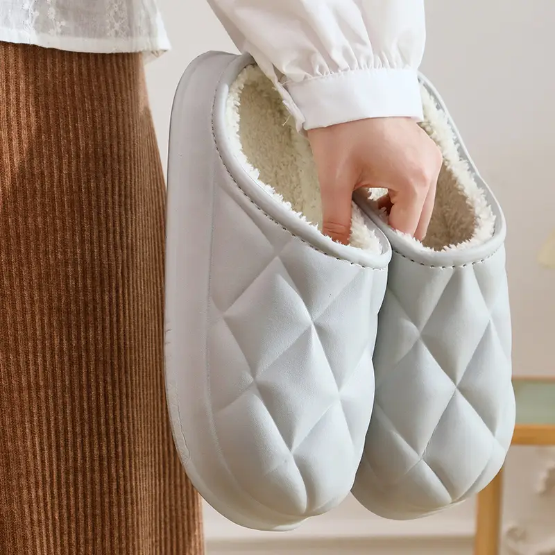 Waterproof Cotton Slippers with a Stepping-On-Poop Sensation, Fashionable Ribbed Design, Warm and Thickened Soft Sole Slippers, Cute and Suitable for Outdoor Wear, Eva Maternity Cotton Slippers - Image 4