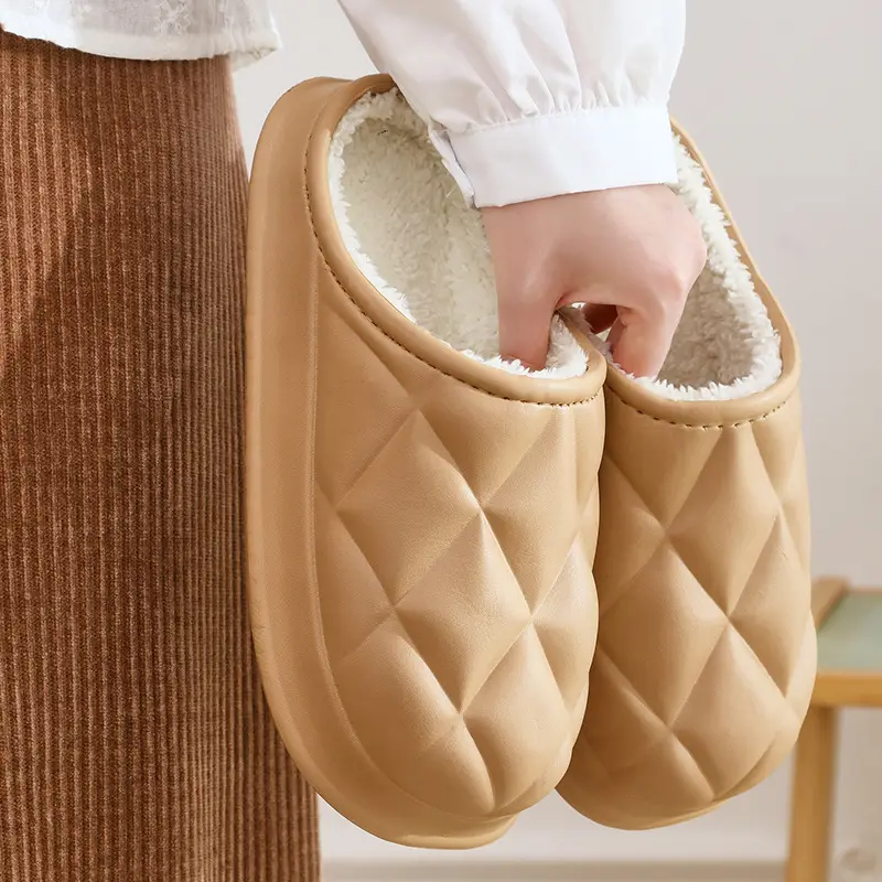 Waterproof Cotton Slippers with a Stepping-On-Poop Sensation, Fashionable Ribbed Design, Warm and Thickened Soft Sole Slippers, Cute and Suitable for Outdoor Wear, Eva Maternity Cotton Slippers - Image 5