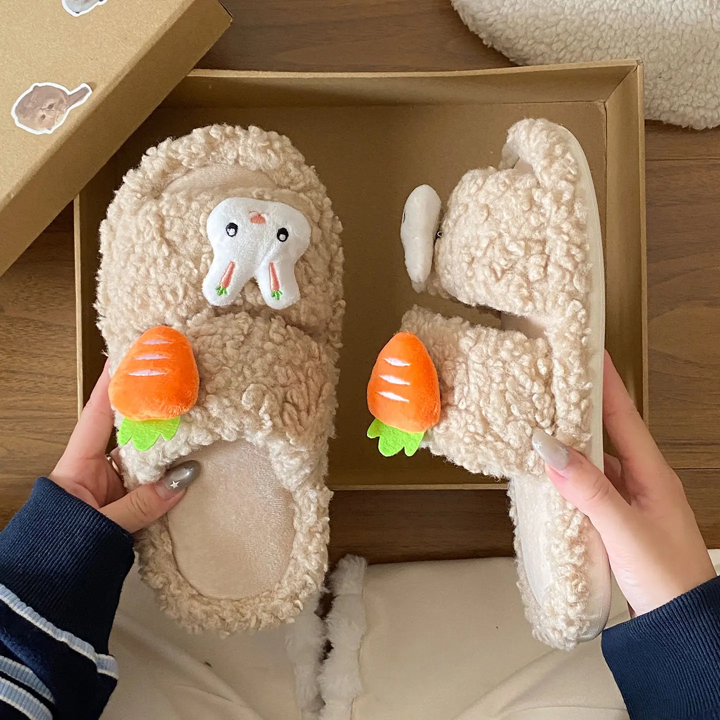Cute Bunny Furry Cotton Slippers for Kids