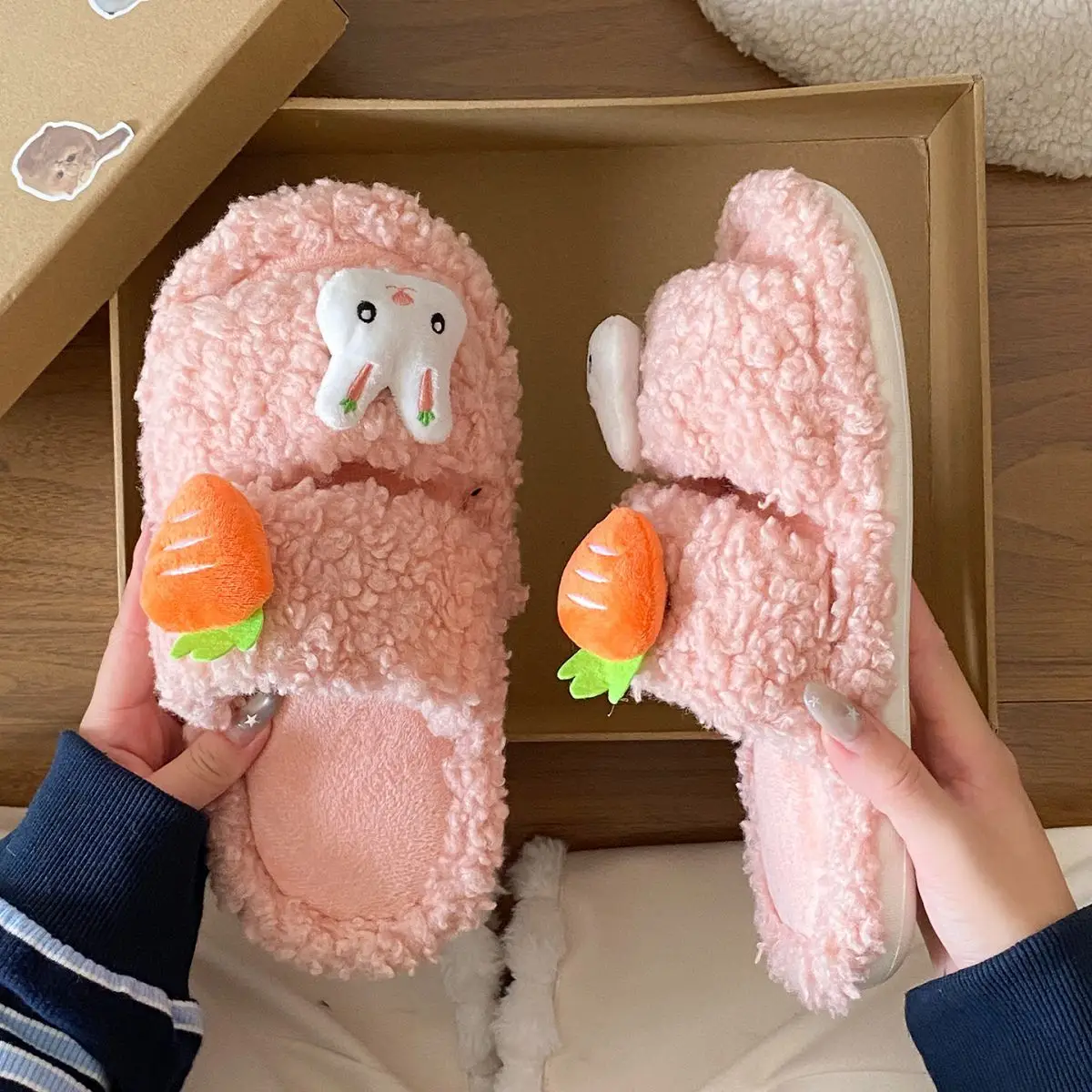 Cute Bunny Furry Cotton Slippers for Kids — feature 23