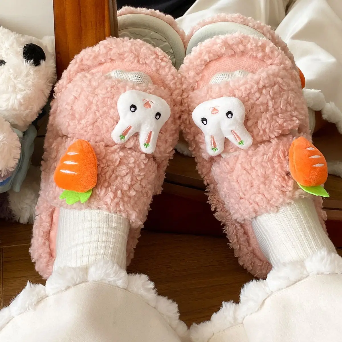 Cute Bunny Furry Cotton Slippers for Kids — feature 24