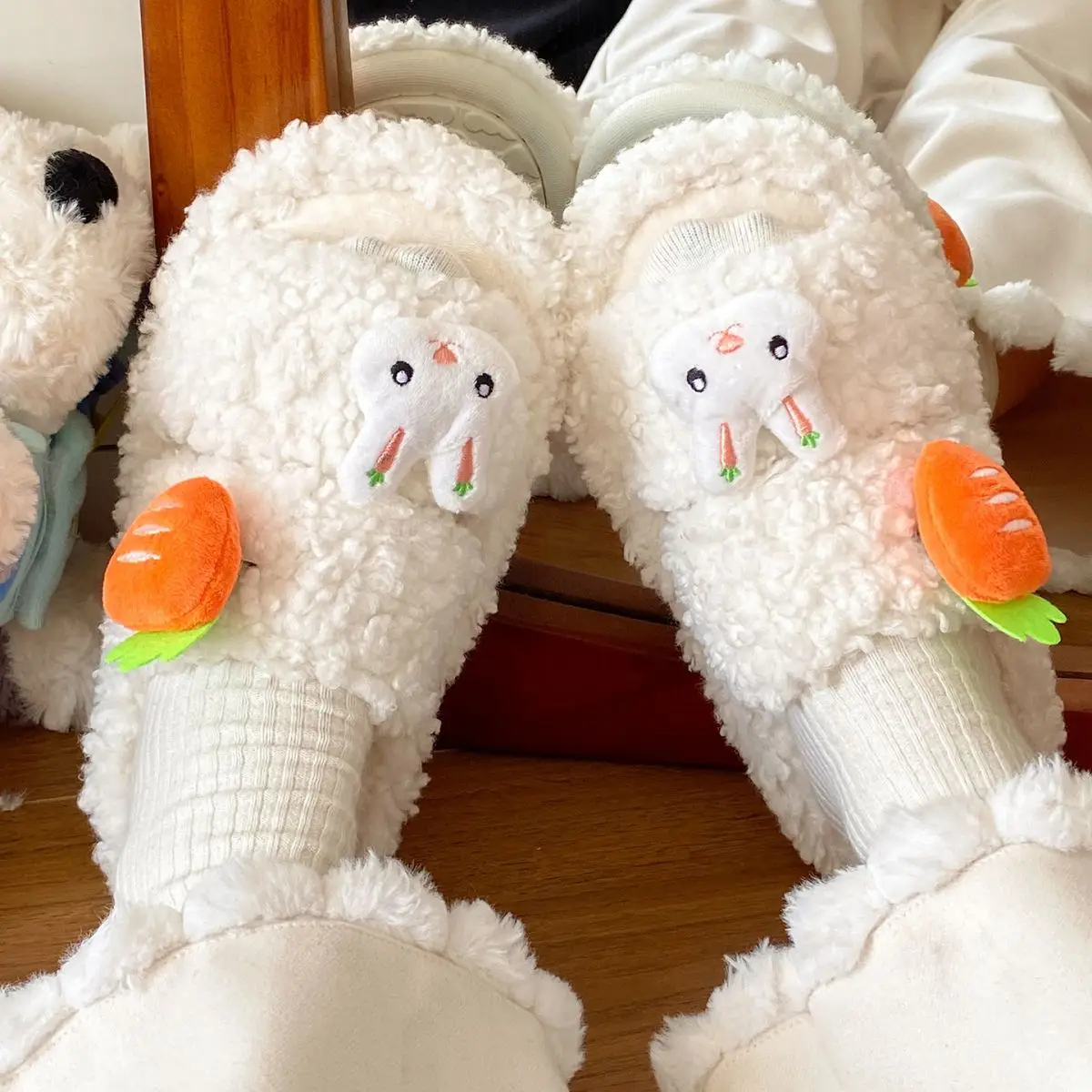 Cute Bunny Furry Cotton Slippers for Kids — feature 25