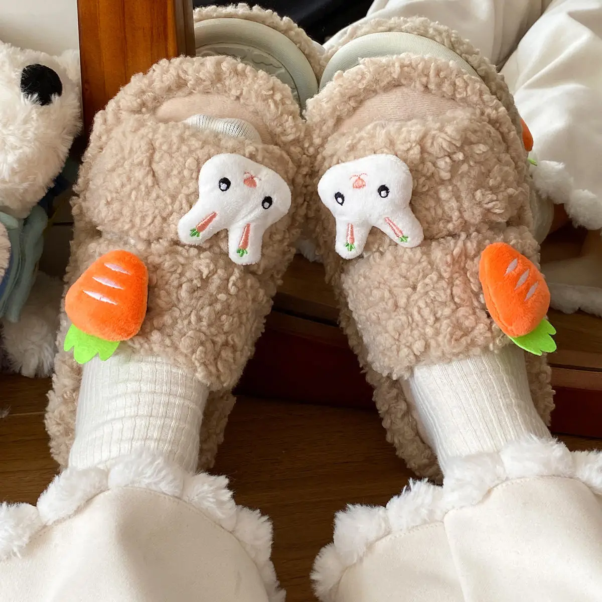 Cute Bunny Furry Cotton Slippers for Kids — feature 26