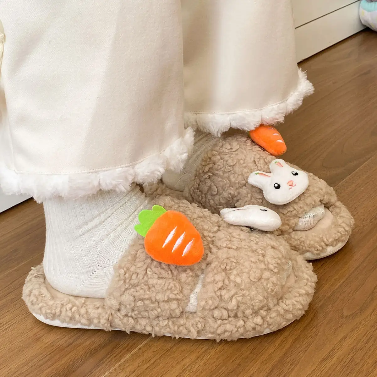 Cute Bunny Furry Cotton Slippers for Kids — feature 27