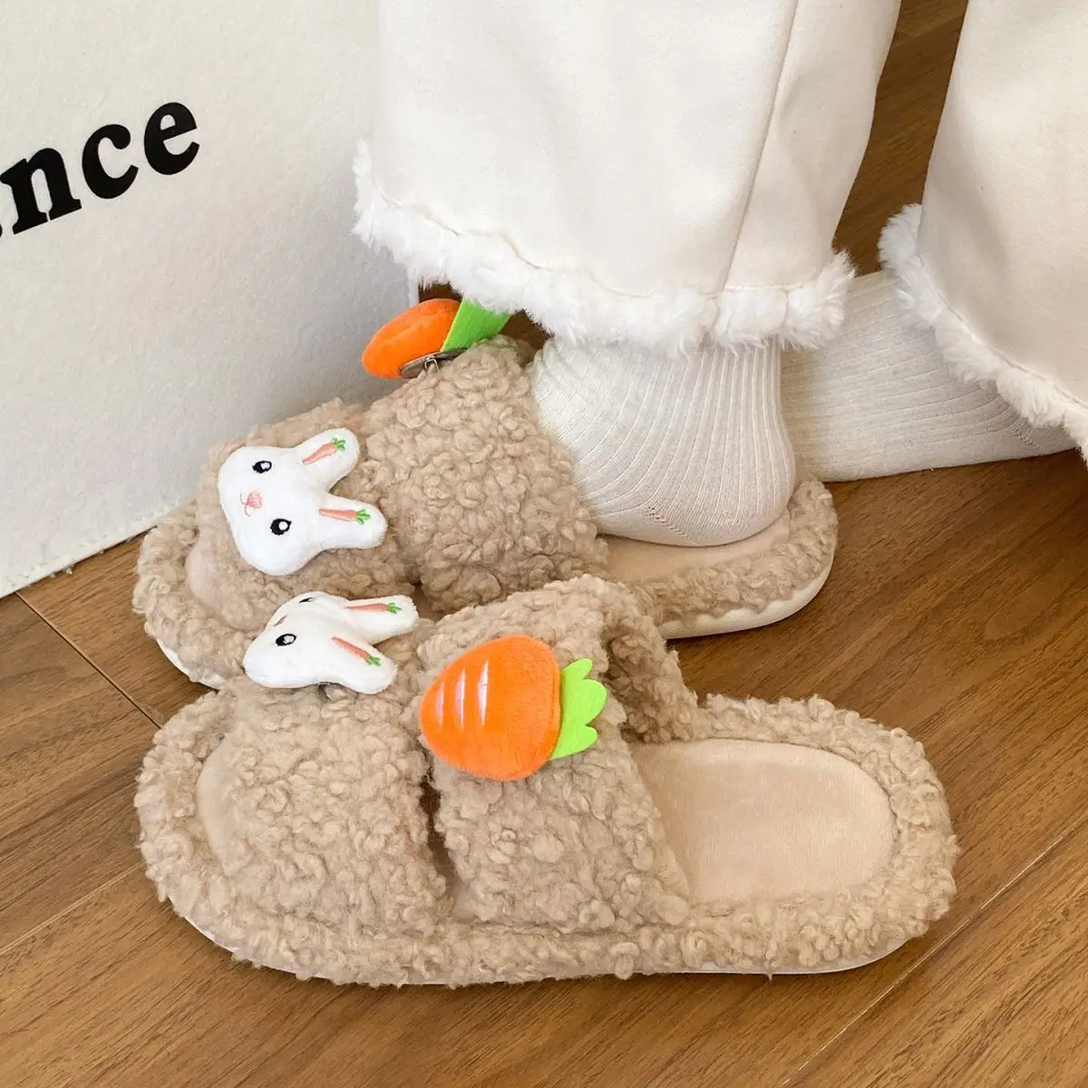 Cute Bunny Furry Cotton Slippers for Kids — feature 28