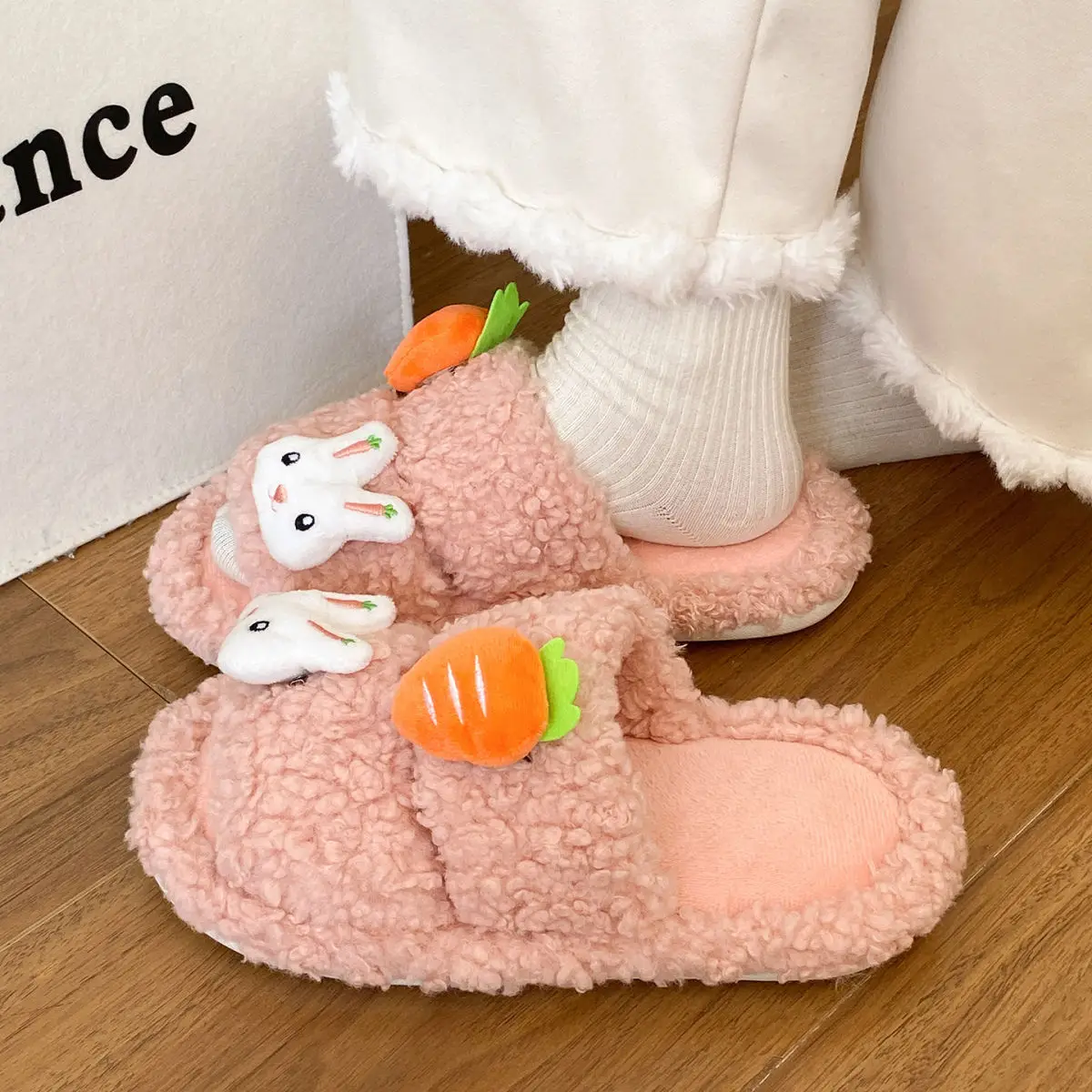 Cute Bunny Furry Cotton Slippers for Kids — feature 29