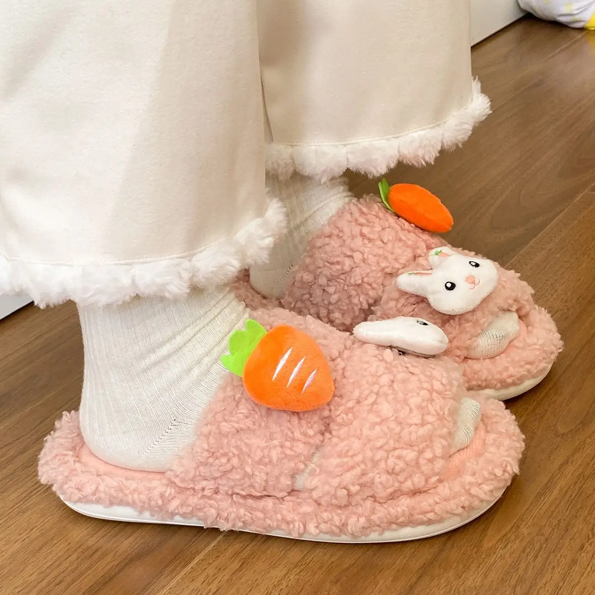 Cute Bunny Furry Cotton Slippers for Kids — feature 30
