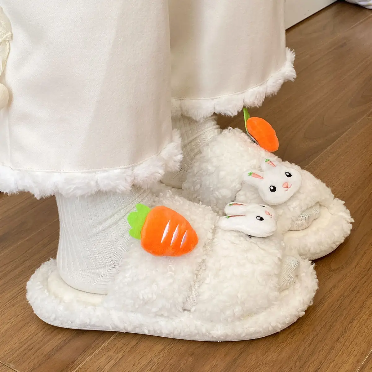 Cute Bunny Furry Cotton Slippers for Kids — feature 31