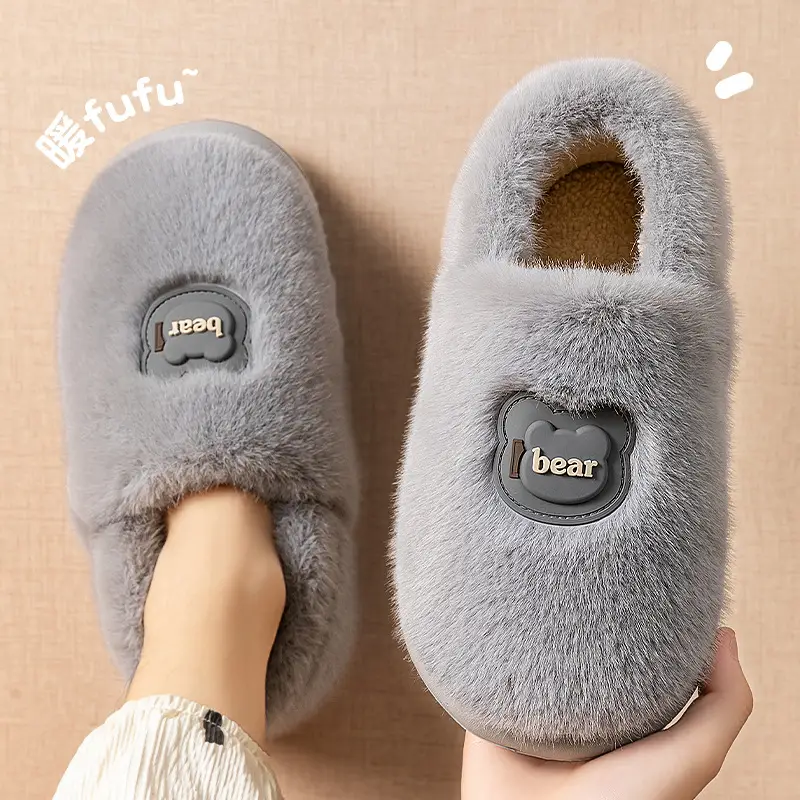 Furry Bag Heel Cotton Slippers for Men Women Winter Warm Non-Slip - Image 17