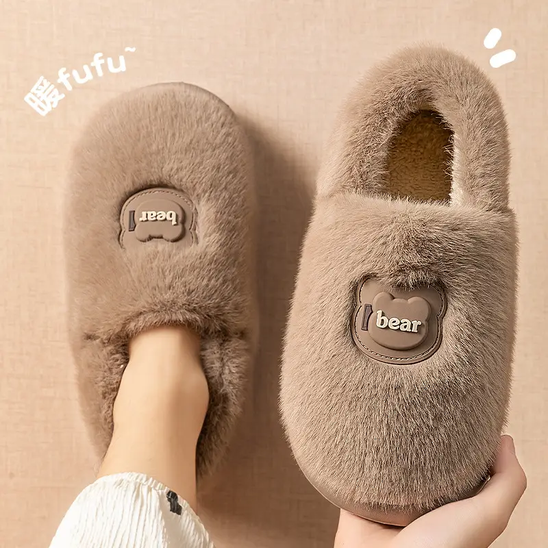 Furry Bag Heel Cotton Slippers for Men Women Winter Warm Non-Slip - Image 2
