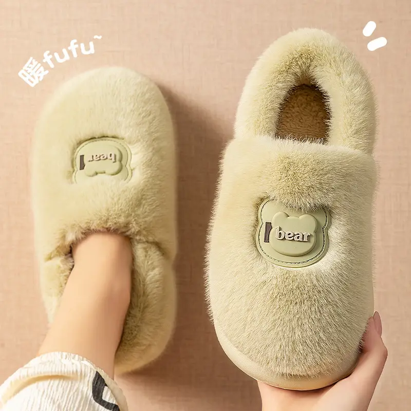 Furry Bag Heel Cotton Slippers for Men Women Winter Warm Non-Slip - Image 3
