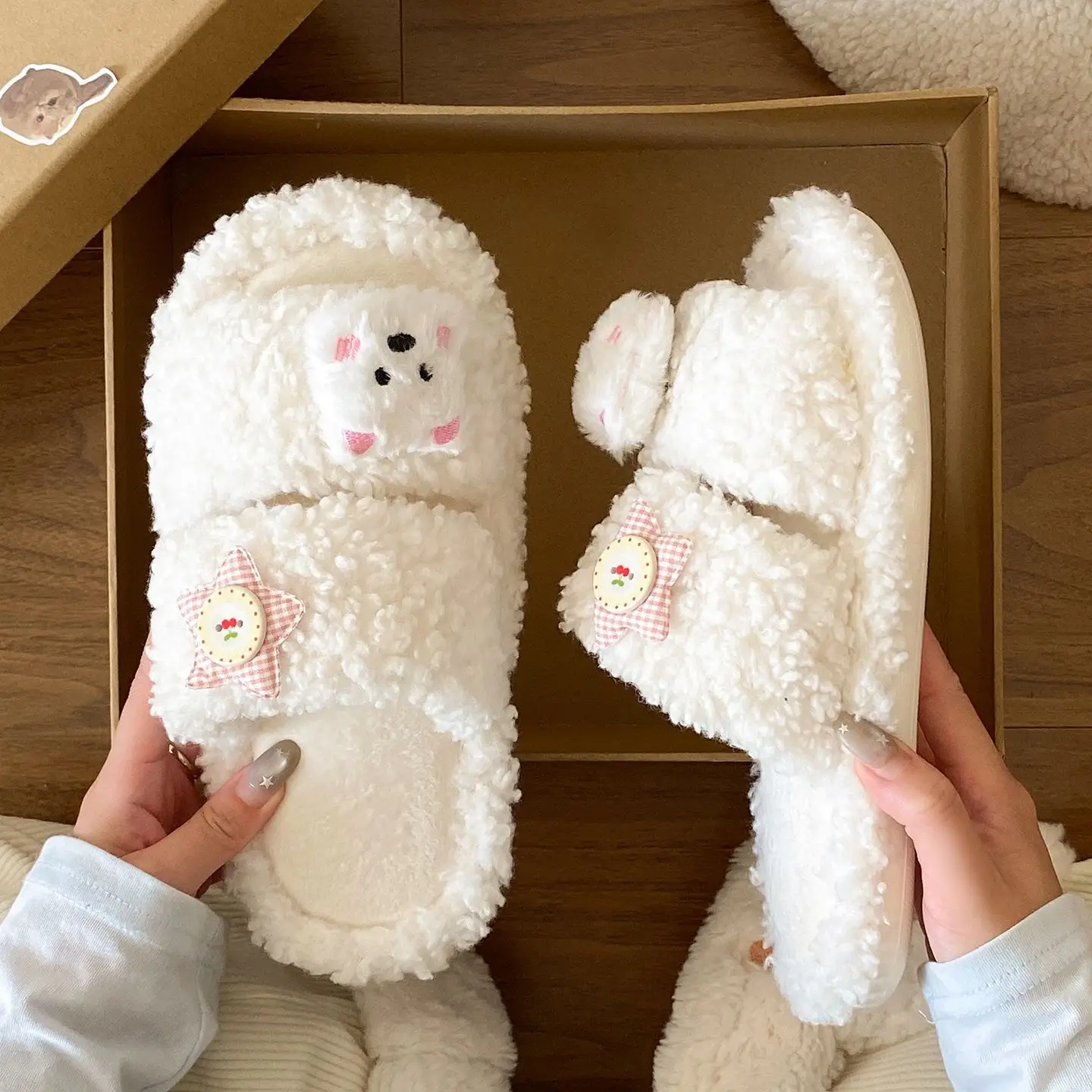Winter Furry Cartoon Puppy Flats for Women - Image 3