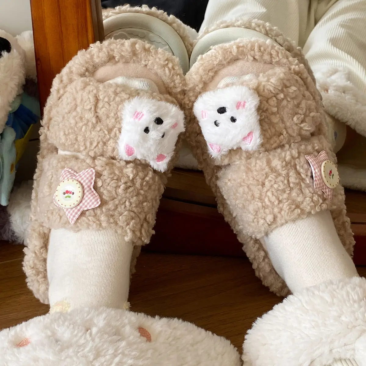 Winter Furry Cartoon Puppy Flats for Women — feature 26