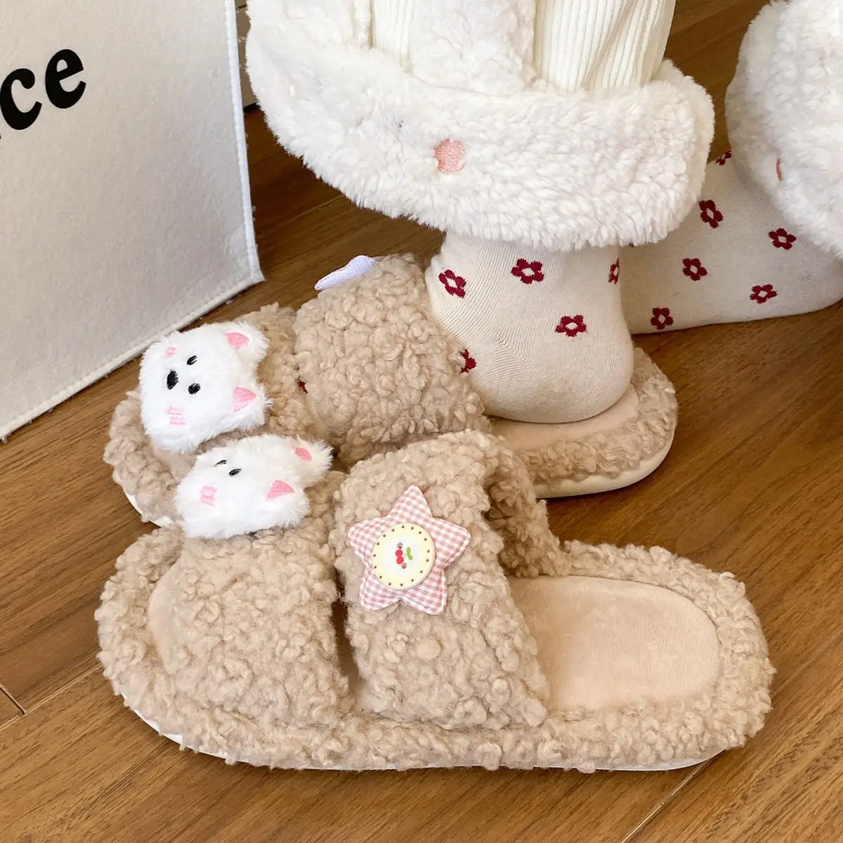 Winter Furry Cartoon Puppy Flats for Women — feature 29