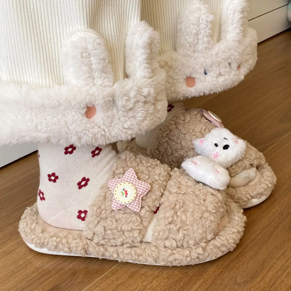 Winter Furry Cartoon Puppy Flats for Women — feature 30