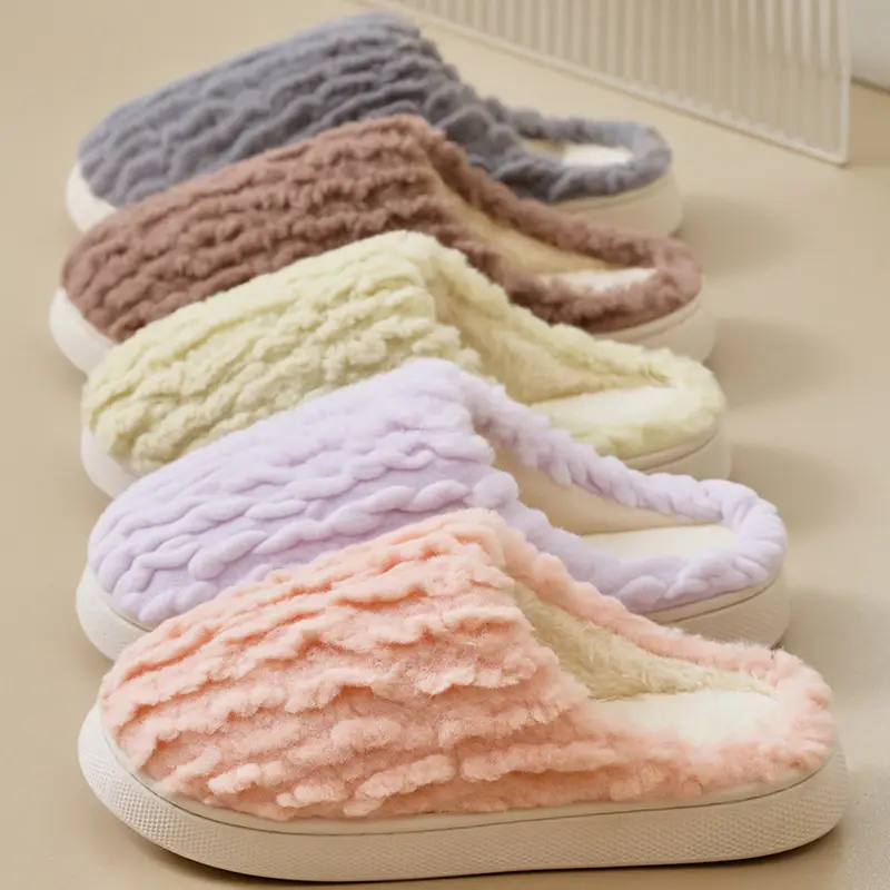 New Women's Pink Furry Slippers Warm Indoor