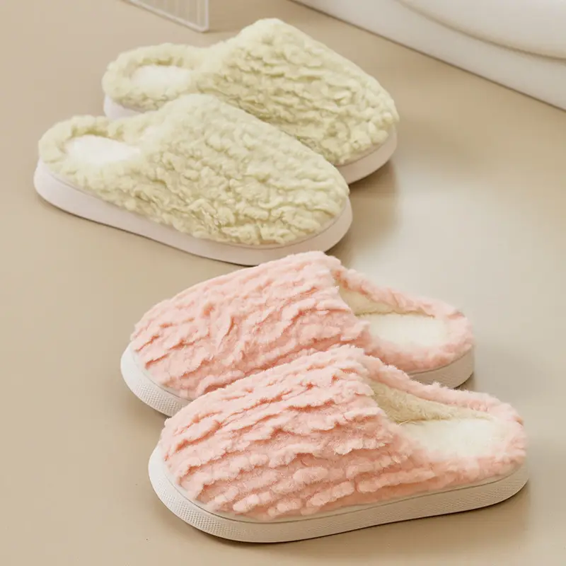 New Women's Pink Furry Slippers Warm Indoor