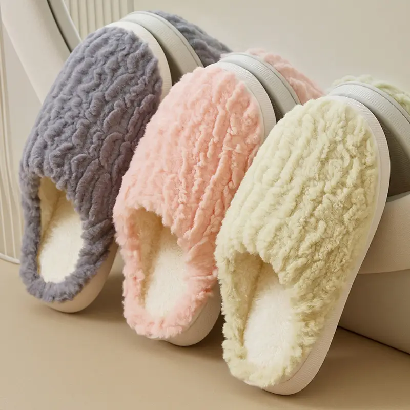 New Women's Pink Furry Slippers Warm Indoor