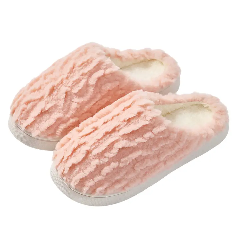 New Women's Pink Furry Slippers Warm Indoor