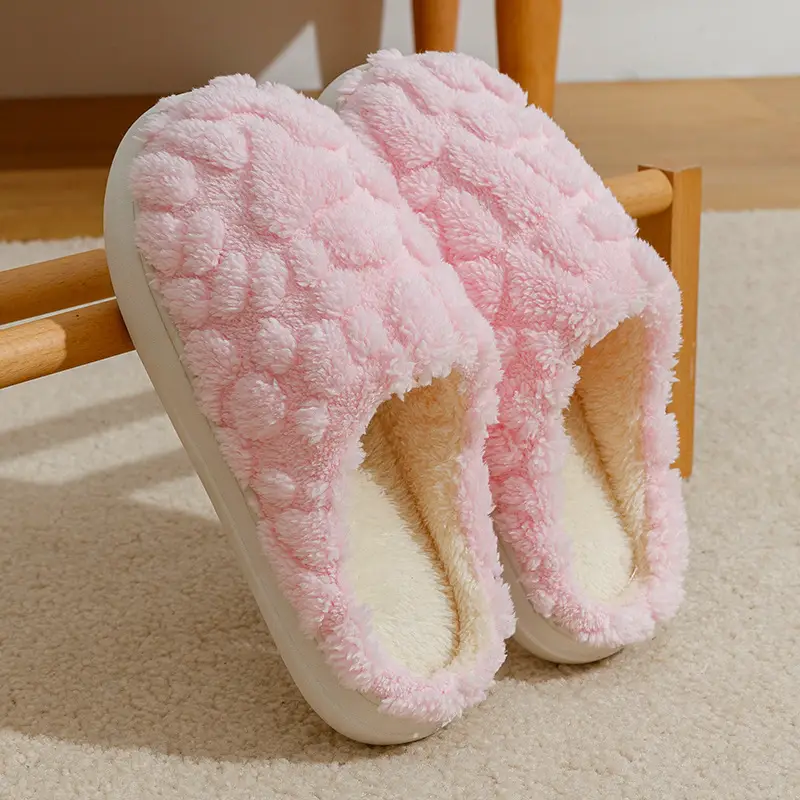 New Women's Pink Furry Slippers Warm Indoor