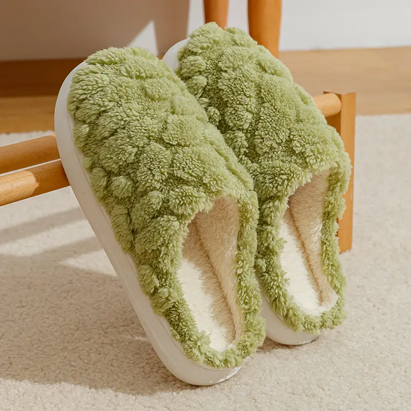New Women's Pink Furry Slippers Warm Indoor