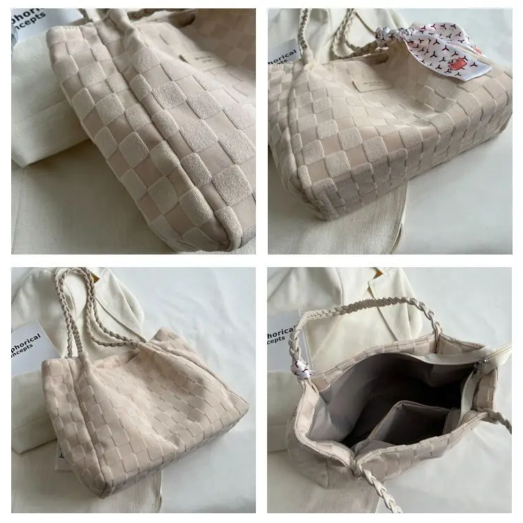 Women's Canvas Shoulder Bag Yellow White Patterned Tassel — feature 10
