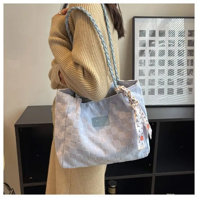 Women's Canvas Shoulder Bag Yellow White Patterned Tassel — feature 11