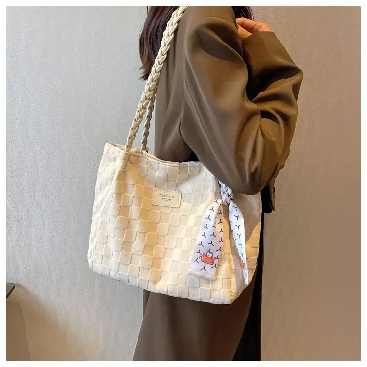 Women's Canvas Shoulder Bag Yellow White Patterned Tassel — feature 15