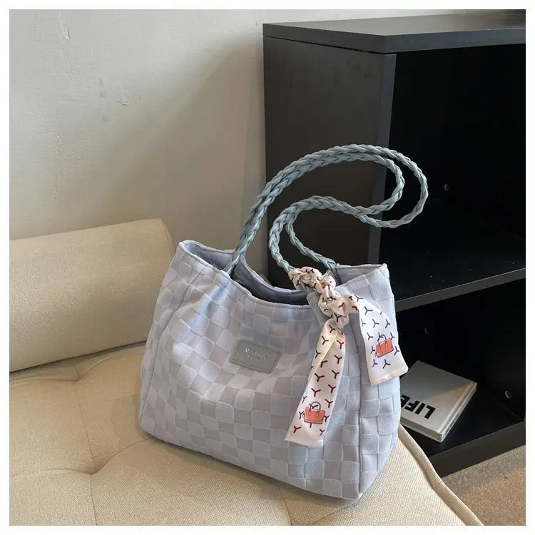 Women's Canvas Shoulder Bag Yellow White Patterned Tassel — feature 21