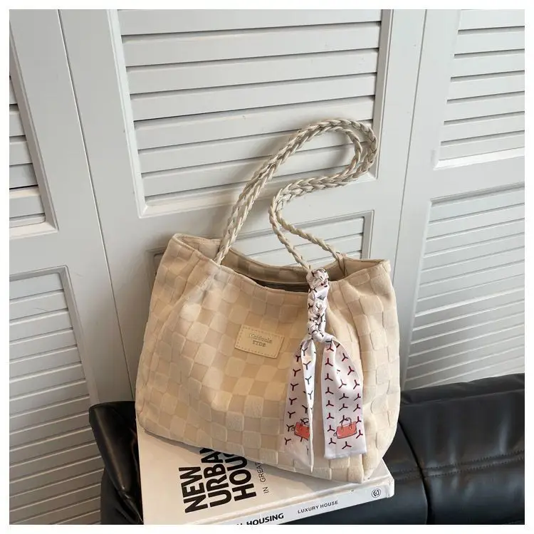 Women's Canvas Shoulder Bag Yellow White Patterned Tassel — feature 25