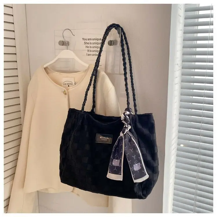 Women's Canvas Shoulder Bag Yellow White Patterned Tassel — feature 26