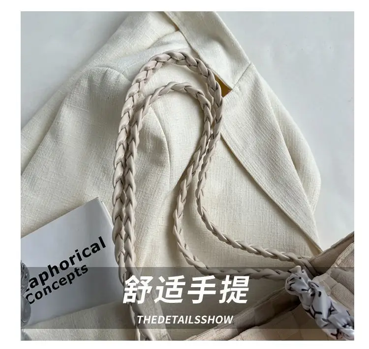 Women's Canvas Shoulder Bag Yellow White Patterned Tassel — feature 6