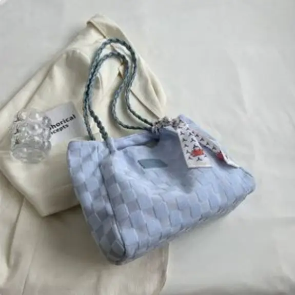 Women's Canvas Shoulder Bag Yellow White Patterned Tassel - Image 2