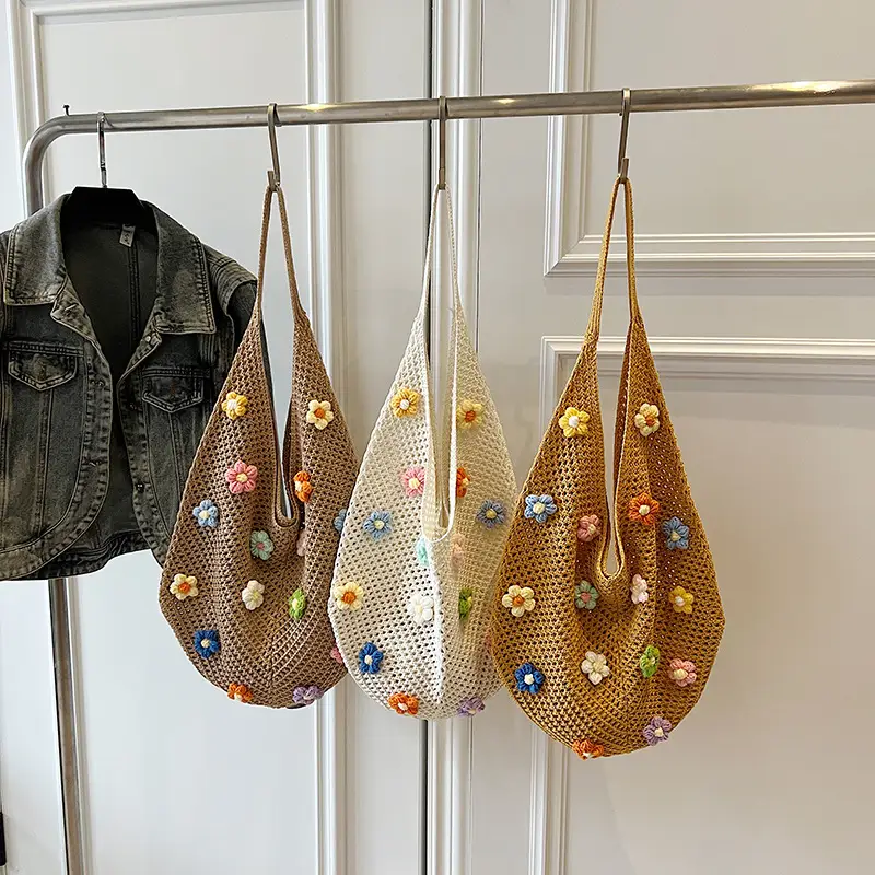 New Korean Style Women's Shoulder Tote Bag with Floral Embellishments - Image 5