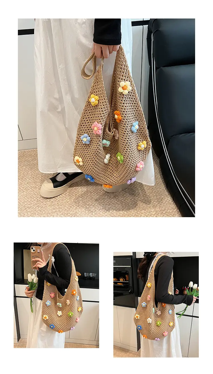 New Korean Style Women's Shoulder Tote Bag with Floral Embellishments — feature 10