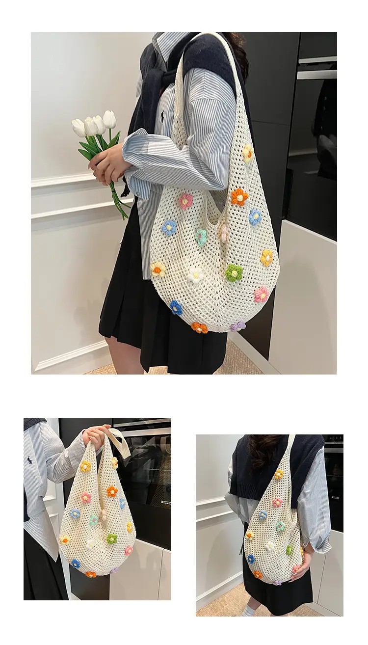 New Korean Style Women's Shoulder Tote Bag with Floral Embellishments — feature 11