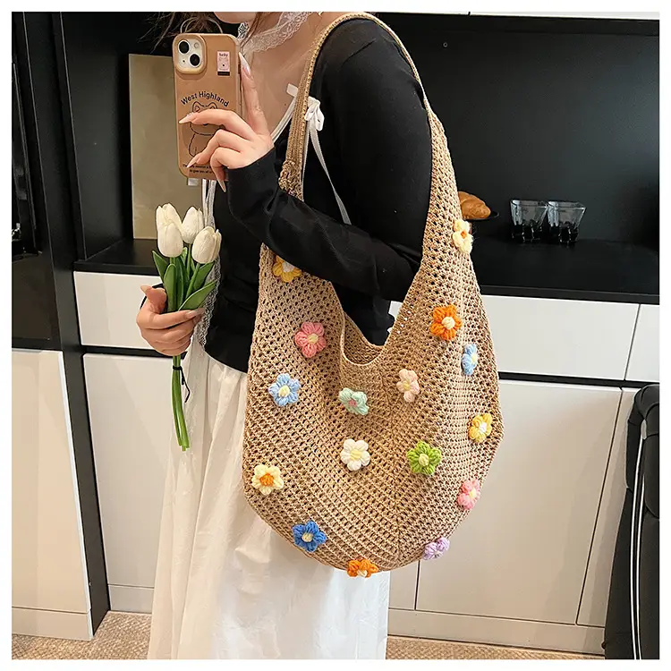New Korean Style Women's Shoulder Tote Bag with Floral Embellishments — feature 21